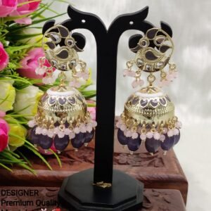 Crunchy Fashion Gold-Plated & White Handcrafted Contemporary Jhumkas